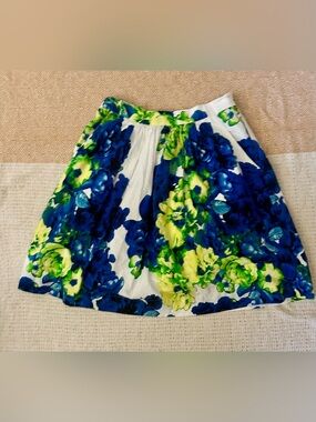 Floral Circle Skirt in Blue and Lime Green POCKETS
